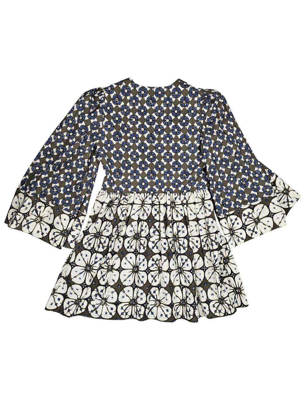 Tuckernuck Cottagecore Batik Print Izzie Dress Long Bell Sleeve Blue XS NWT - Picture 6 of 11